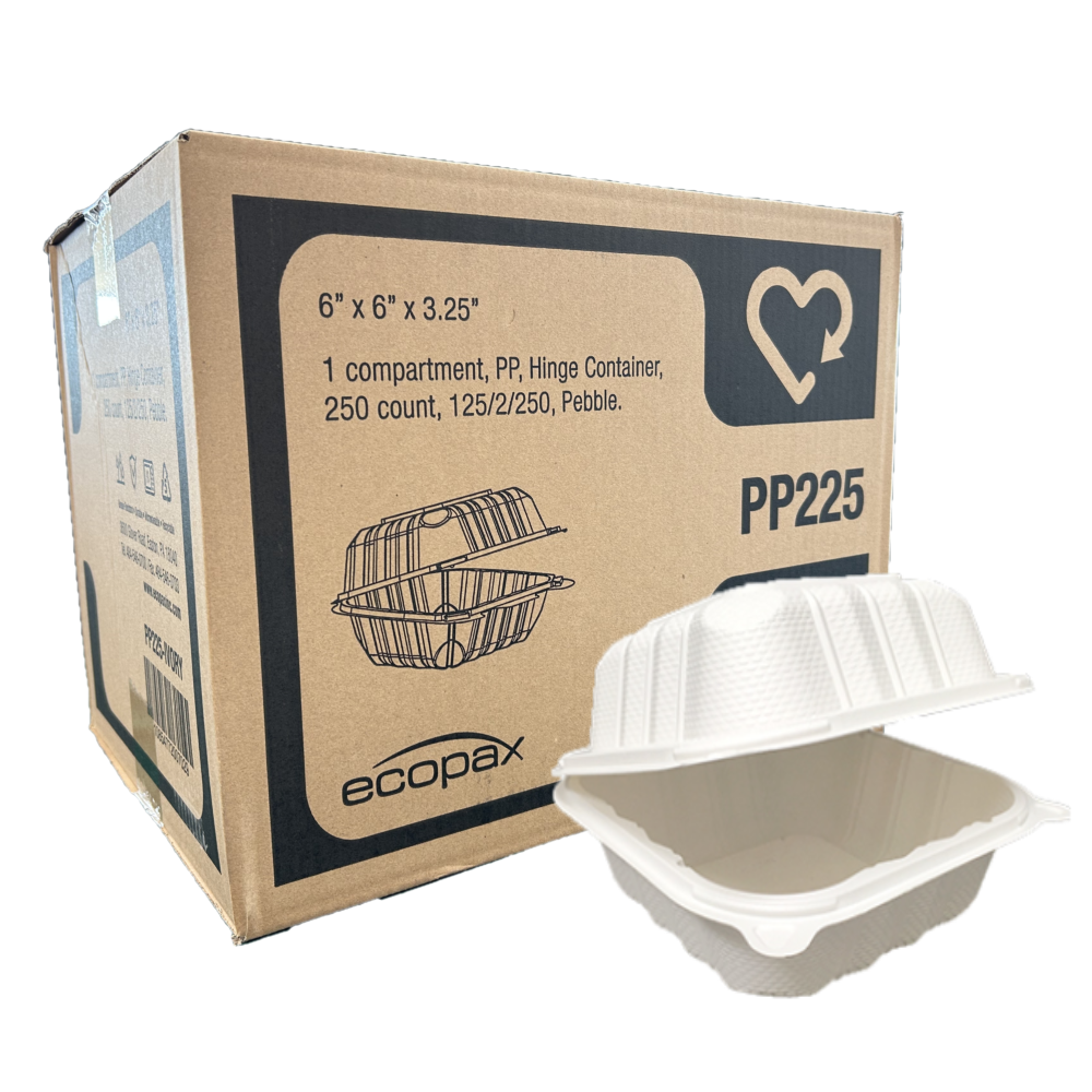 6" x 6" x 3.25", 1-Comp White MFPP Take-Out Container - 250/cs