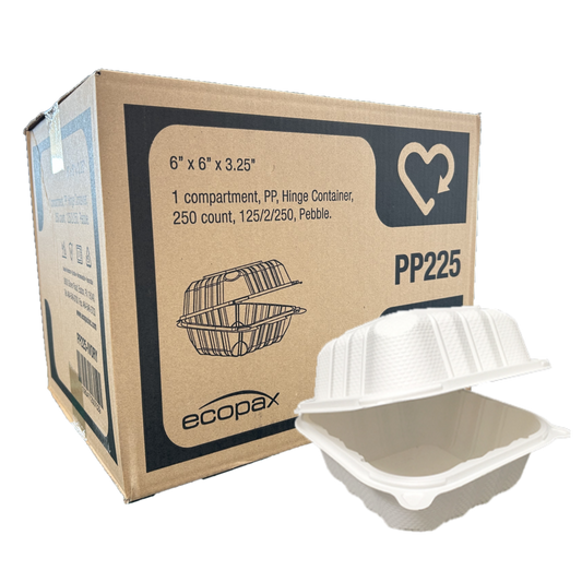 6" x 6" x 3.25", 1-Comp White MFPP Take-Out Container - 250/cs