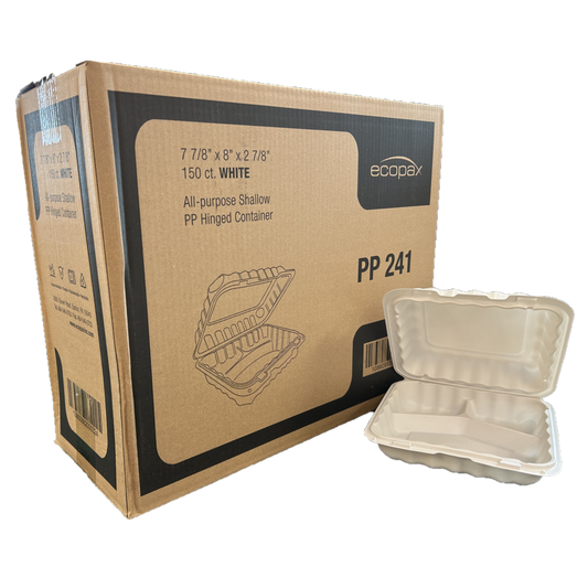 7.8" x 8" x 2.8", 3-Comp White MFPP Take-Out Container - 150 pcs