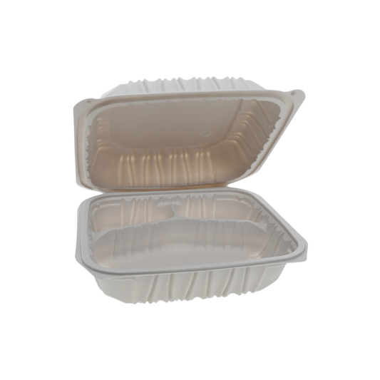 8.5" x 8.5" x 3" White MFPP Take-Out Container with 3comp - 146/cs