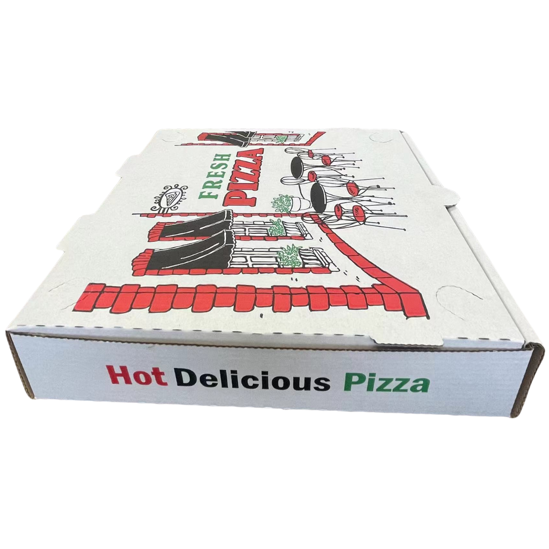 10" x 10" x 2" White E-Flute Printed Pizza Boxes - 50 pcs