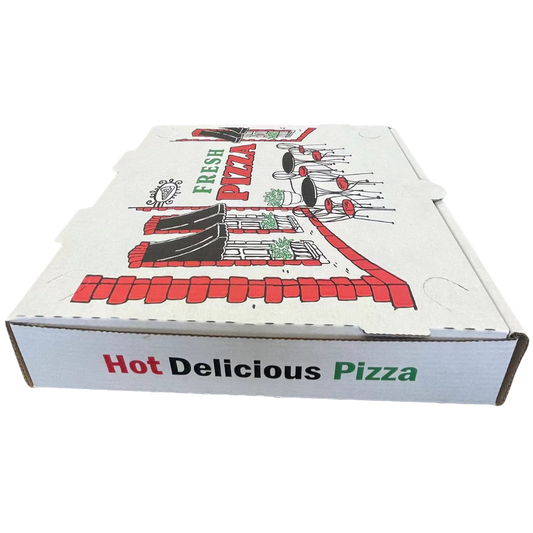 12" x 12" x 2" White B-Flute Printed Pizza Boxes - 50 pcs