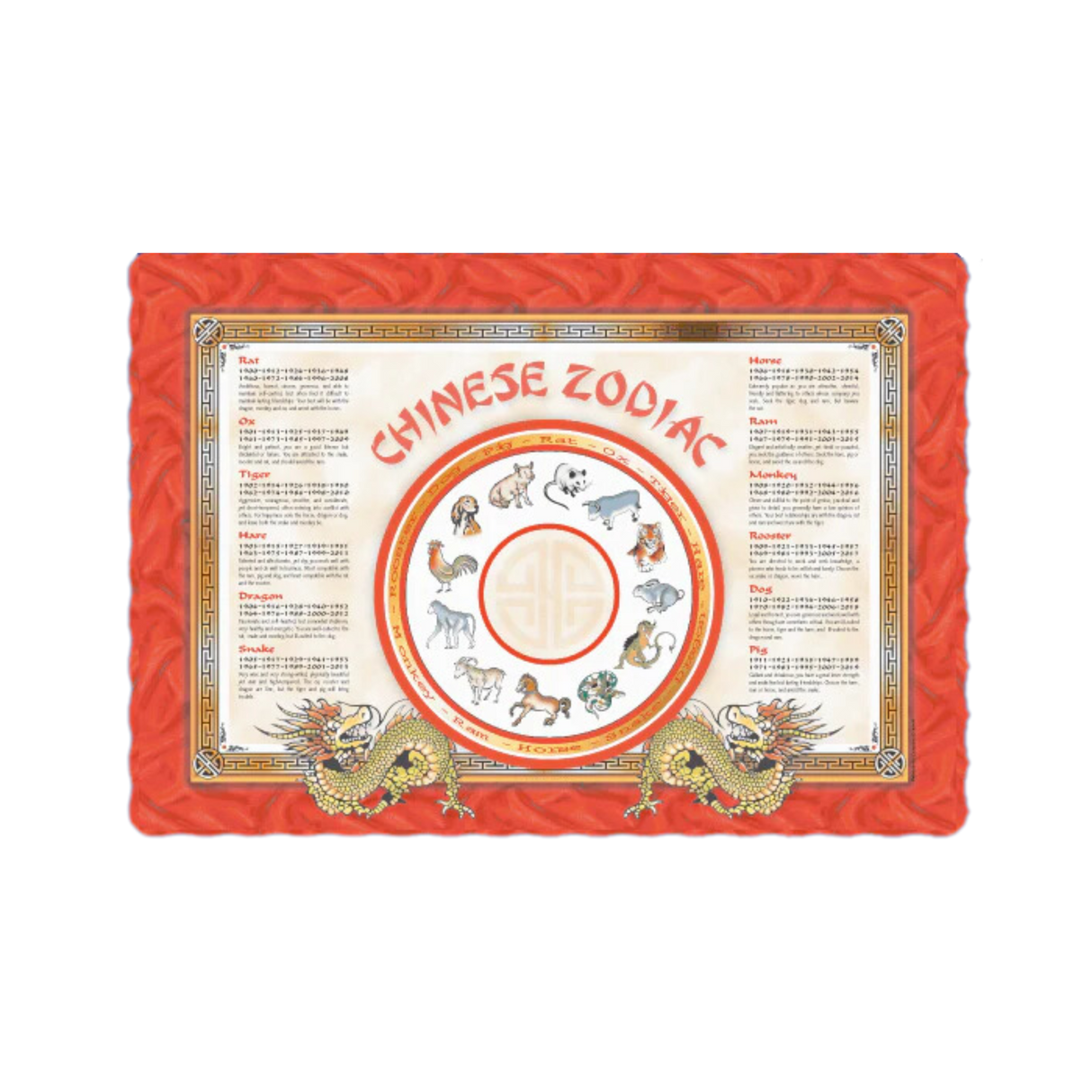 9.5 x 13.5 Chinese Red Zodiac Placemat - 1000pcs