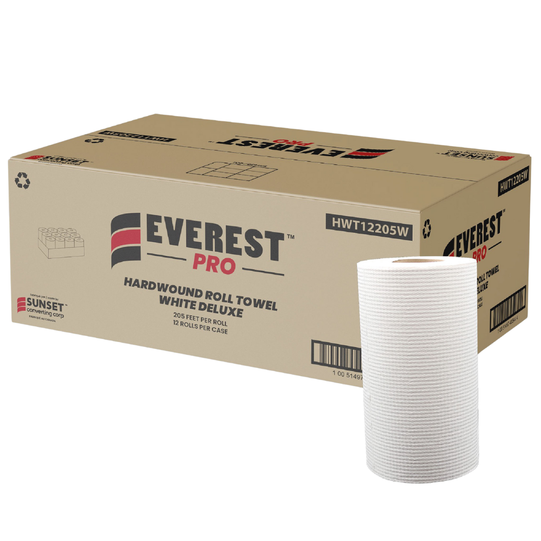 7.85" x 205' White Hand Towel Rolls (HWT12205W) - 12 Rolls