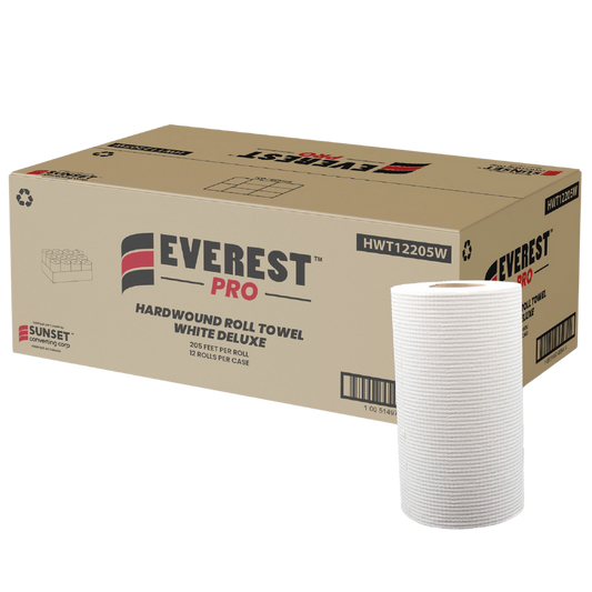 7.85" x 205' White Hand Towel Rolls (HWT12205W) - 12 Rolls