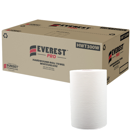 7.85" x 300', White Hand Towel Rolls (HWT300W) - 12 Rolls