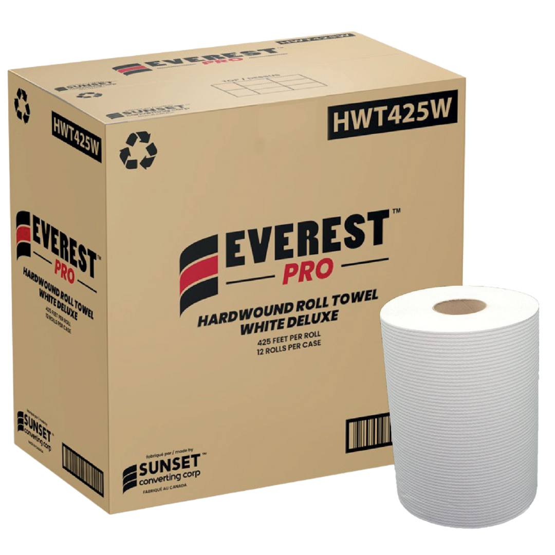 8" x 425', White Hand Towel Rolls (HWT425W) - 12 Rolls