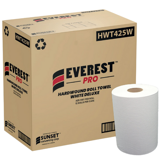 8" x 425', White Hand Towel Rolls (HWT425W) - 12 Rolls
