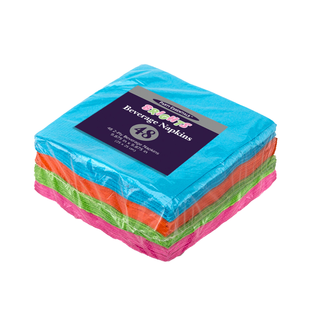 Assorted Neon 2ply Beverage Napkins - 48pcs x 12pks/case