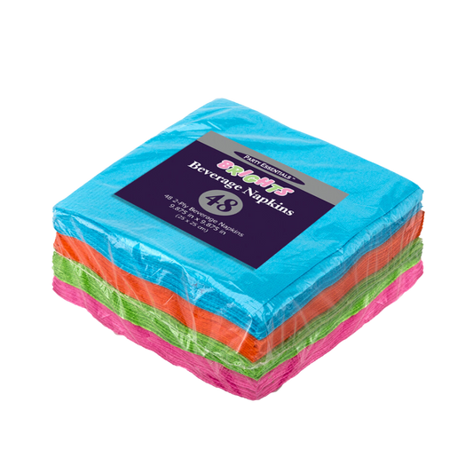 Assorted Neon 2ply Beverage Napkins - 48pcs x 12pks/case