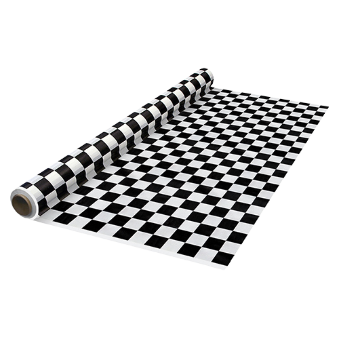 40" x 100' Black Checker Plastic Banquet Roll