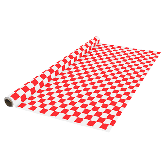 40" x 100' Red Checker Plastic Banquet Roll - 1Roll