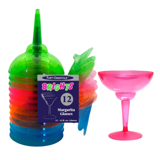 12oz Assorted Neon Margarita Glasses - 12pcs x 12pks/case