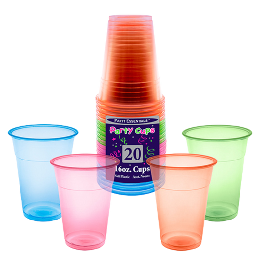 6oz Assorted Neon Soft Plastic Cups - 20pcs/pk