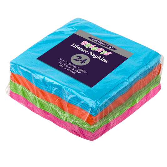 15.75 x 15.75" Assorted Neon Dinner Napkins - 24pcs/pk
