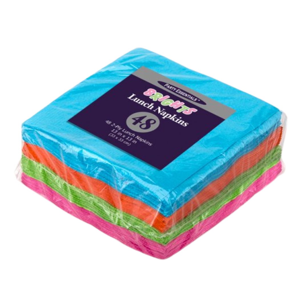 13 x 13" Assorted Neons Lunch Napkins - 48pcs/pk