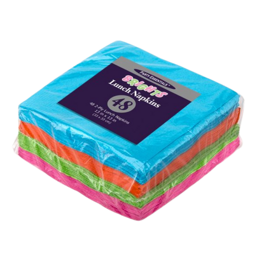 13 x 13" Assorted Neons Lunch Napkins - 48pcs/pk