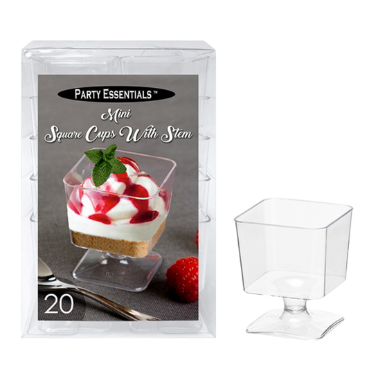 2oz Clear Mini Square Cups with Stem - 20pcs/pk
