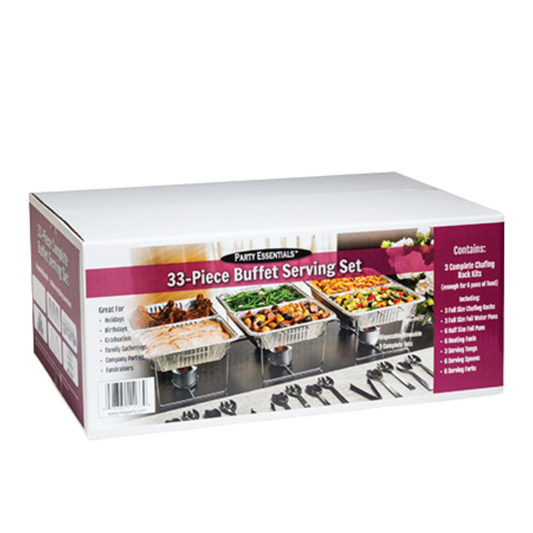 33pc Party Kit - Chafing Racks/Foil Pans/Heating Fuels/Tongs/Spoons/Forks - 1 case