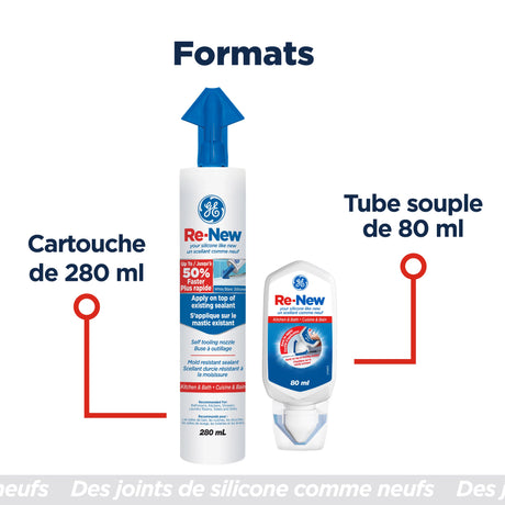 GE RE-NEW Silicone Sealant, White Kitchen and Bath, 80 ml Tube, Pack of 1 GE