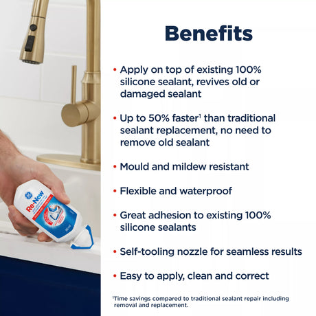 GE RE-NEW Silicone Sealant, White Kitchen and Bath, 80 ml Tube, Pack of 1 GE