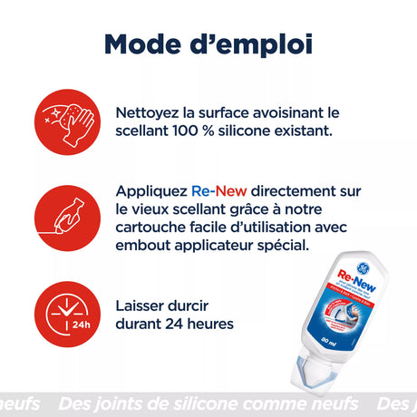 GE RE-NEW Silicone Sealant, White Kitchen and Bath, 80 ml Tube, Pack of 1 GE