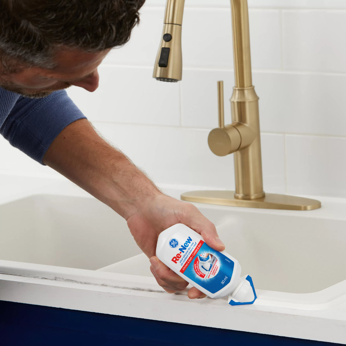 GE RE-NEW Silicone Sealant, White Kitchen and Bath, 80 ml Tube, Pack of 1 GE