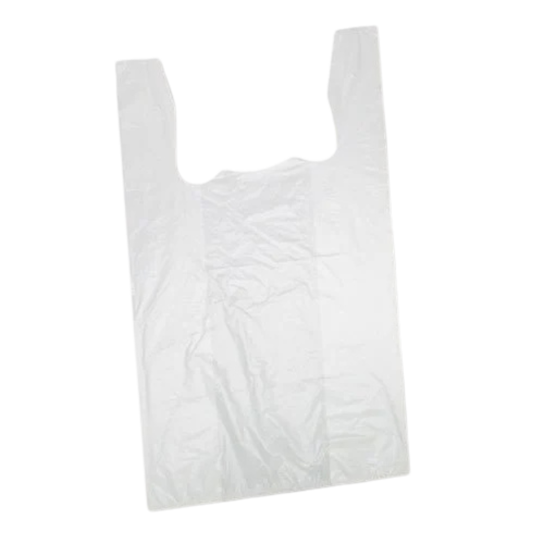 S-1 White Low Density Shopping Bags - 10" x (18.7" + 1.3") - 18lb