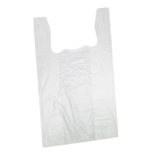 S-1 White Low Density Shopping Bags - 10" x (18.7" + 1.3") - 18lb