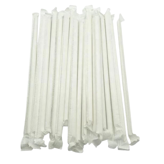8'', 6mm x 210 mm White Paper Straws with Pointed End - 100 PCS x 20/CS