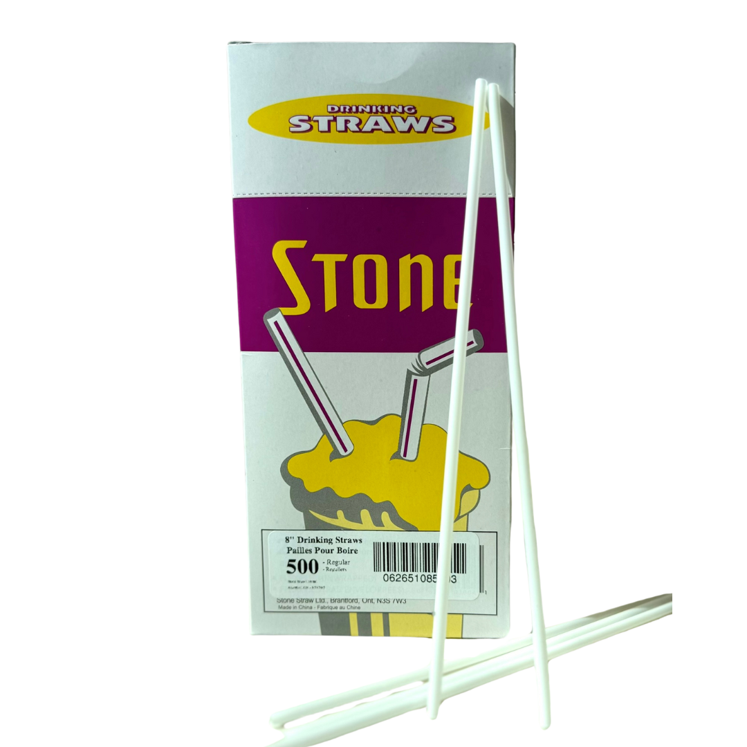 8" Regular Unwrapped White Straws - 9 x 500