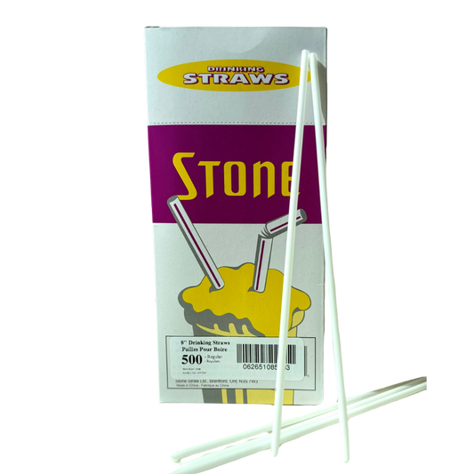 8" Regular Unwrapped White Straws - 9 x 500