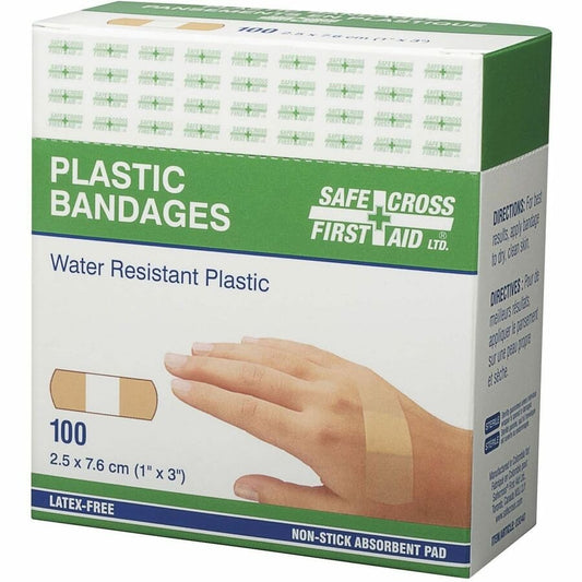 Safecross Adhesive Bandage - 1" (25.40 mm) Width x 3" (76.20 mm) Length - Plastic - 100 / Box Safecross
