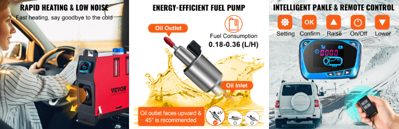 VEVOR 8KW Diesel Air Heater Muffler Diesel Heater 12V 8000W Diesel Parking Heater Remote Control Remote Control with LCD Switch for Car Bus Trucks Motorhome and Boats extra image