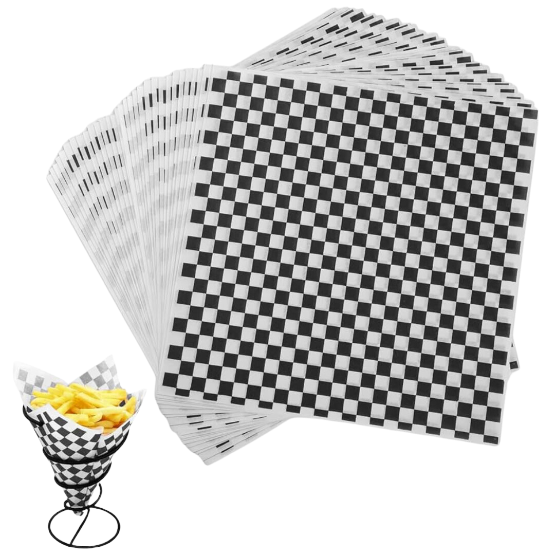 12" x 12" Black Checkered Wax Paper - 1000pcs/case