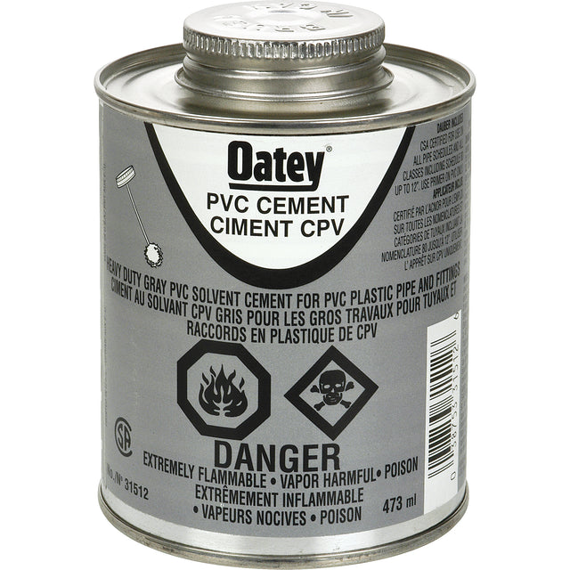 PVC Heavy-Duty Cement, 473 ml, Brush-Top Can, Grey