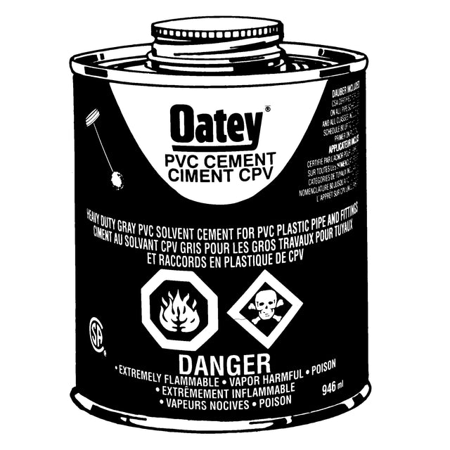 PVC Heavy-Duty Cement, 946 ml, Brush-Top Can, Grey