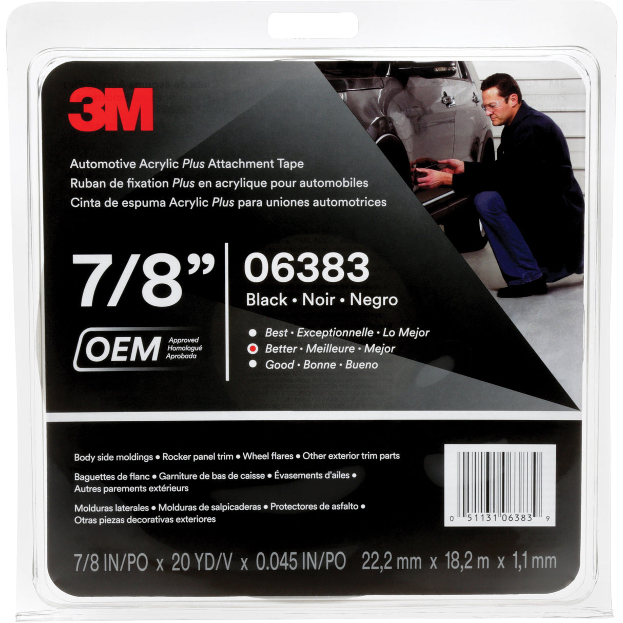 3M™ Automotive Acrylic Tape, 18 M (60') L x 22 mm (7/8") W, 45 mils, Acrylic