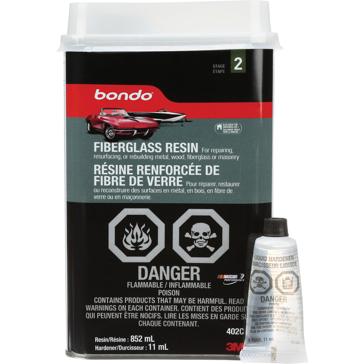 Bondo® Fibreglass Resin, Two-Part, 852 ml, Bottle, Off-White