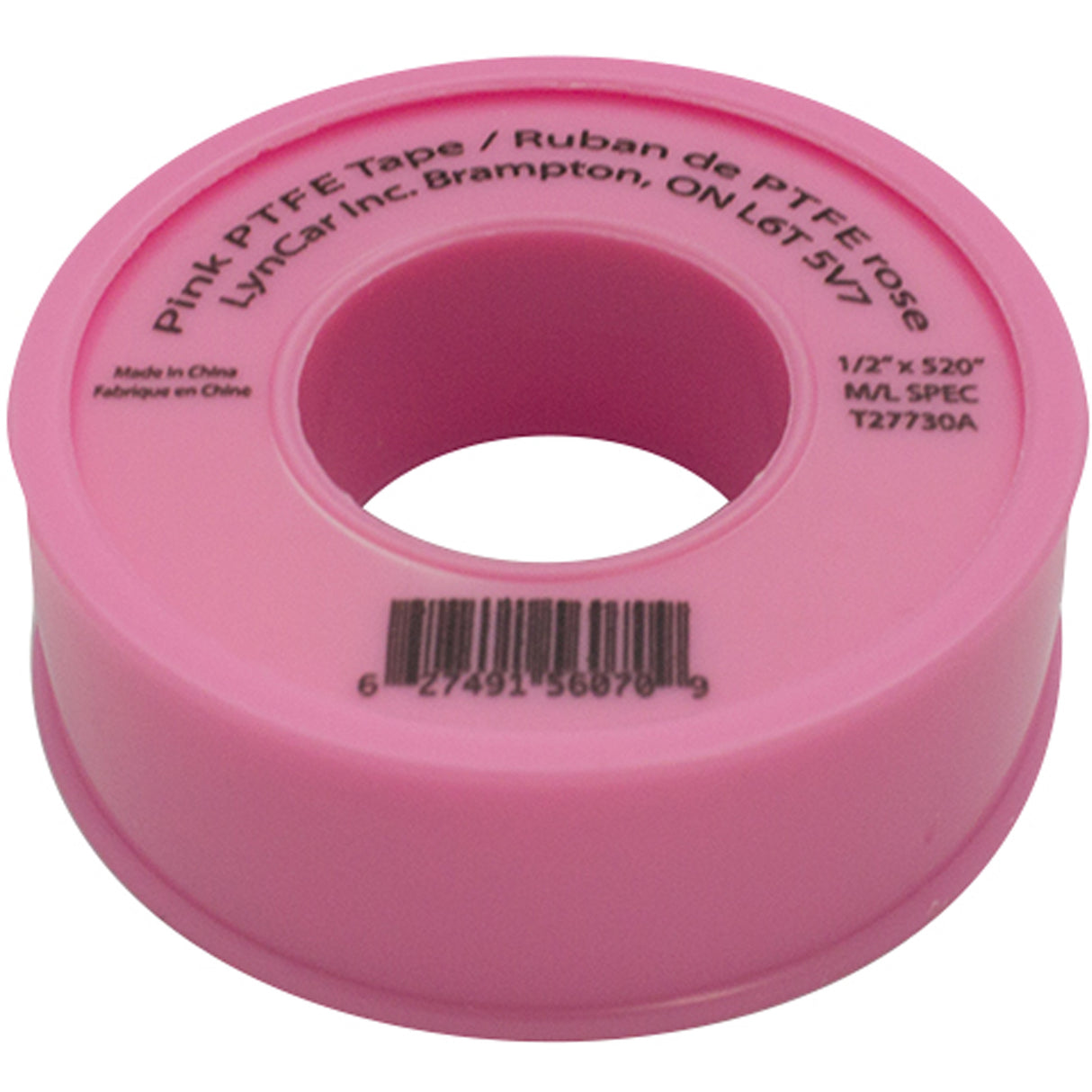 Teflon® Tape, 520" L x 1/2" W, Pink