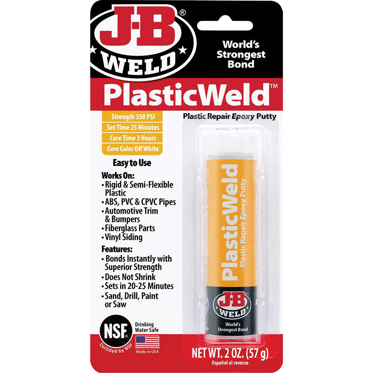 PlasticWeld Epoxy, 2 oz., Stick, Off-White
