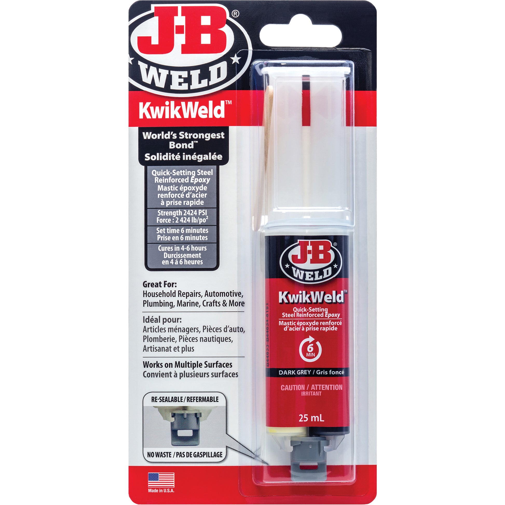 KwikWeld Adhesive, 25 ml, Syringe, Two-Part, Grey