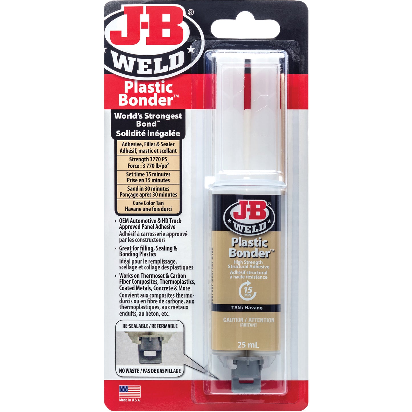 Plastic Bonder Adhesive, 25 ml, Syringe, Two-Part, Tan
