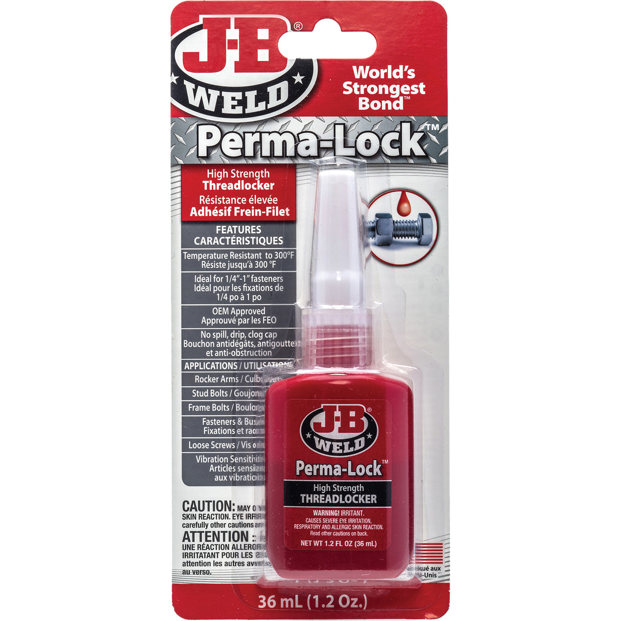 Perma-Lock Threadlocker, Red, High, 36 ml, Bottle
