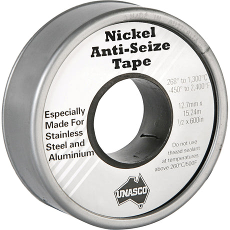 Nickel Anti-Seize Tape, 590" L x 1/2" W, Silver