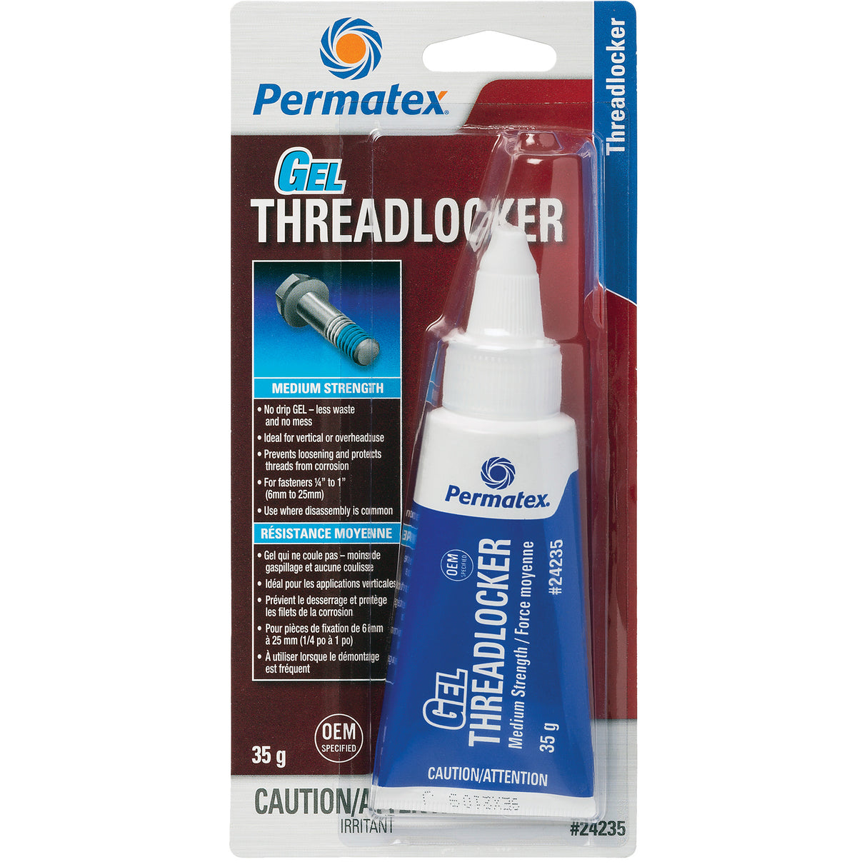 Gel Threadlocker, Blue, Medium, 35 g, Tube