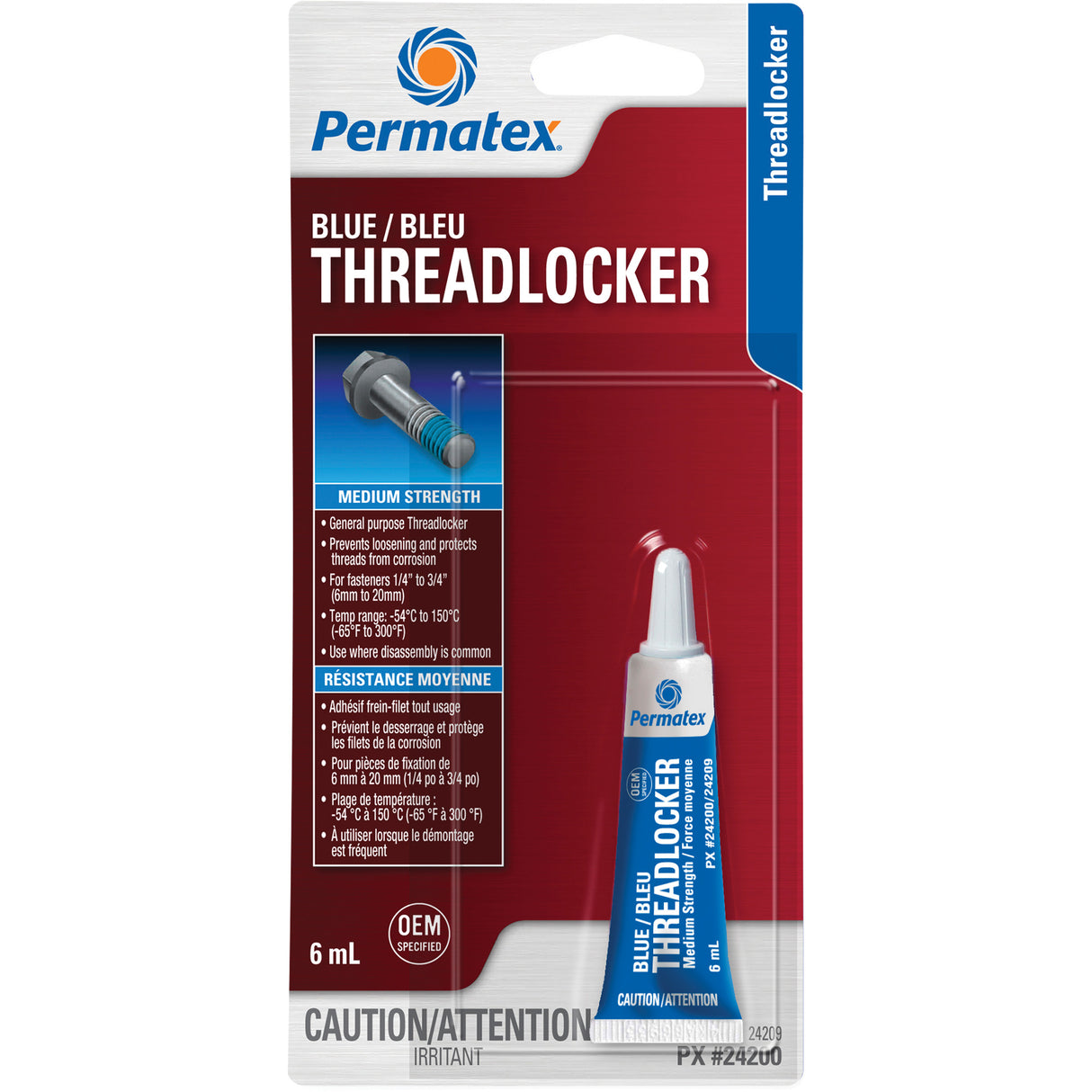 Threadlocker, Blue, Medium, 6 ml, Tube