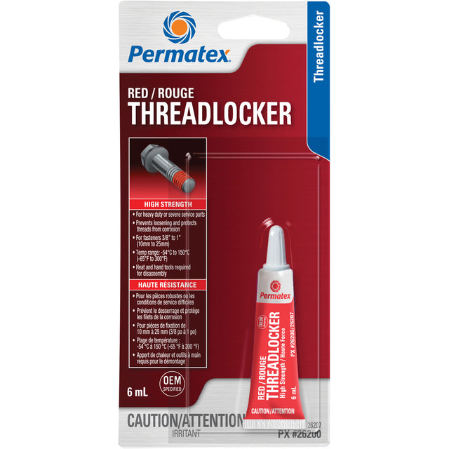 Permanent Strength Threadlocker, Red, High, 6 ml, Tube