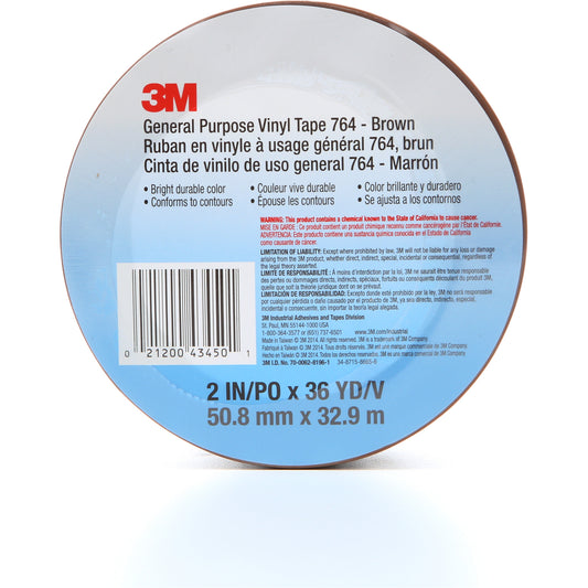 764 General-Purpose Vinyl Tape, 50.8 mm (2") W x 32.9 m (108') L, 5 mils, Brown