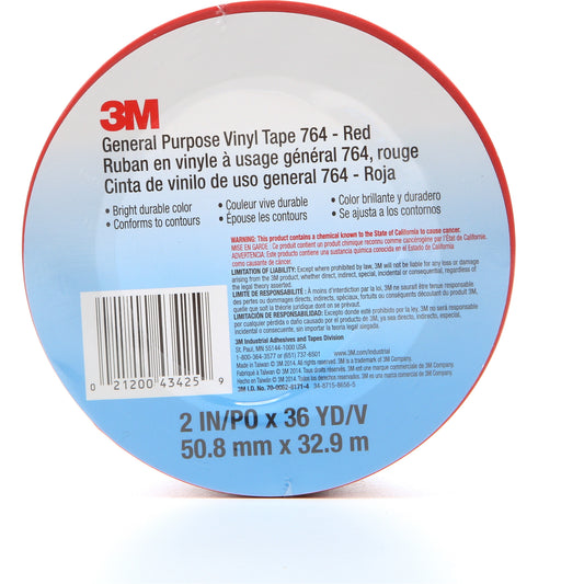 764 General-Purpose Vinyl Tape, 50.8 mm (2") W x 32.9 m (108') L, 5 mils, Red